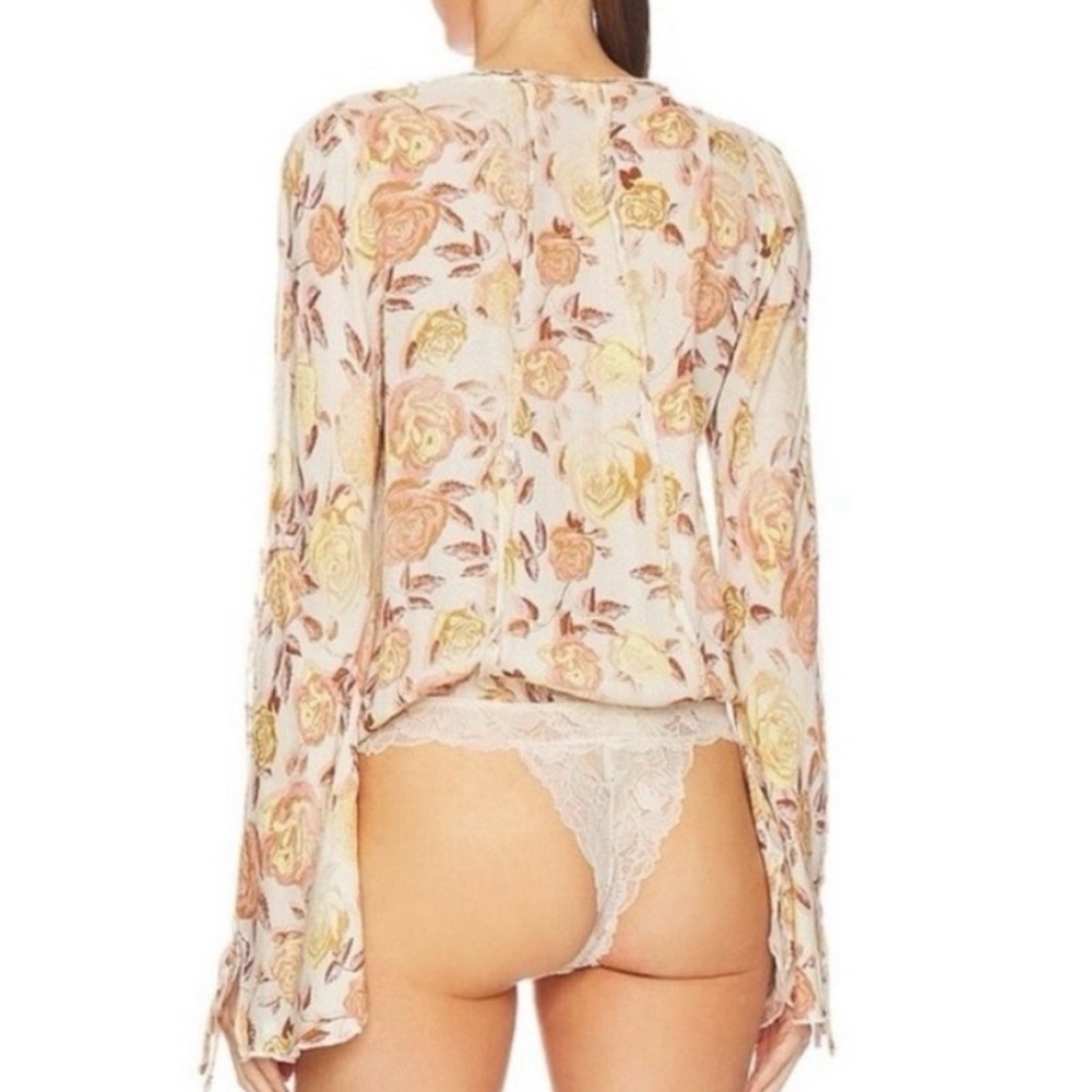 Free People Cream and Orange Bell Sleeve Blouse - Picture 4 of 8